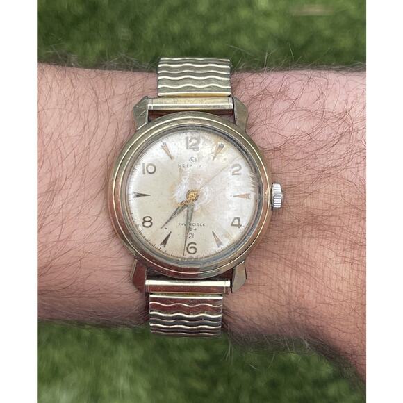 Mens Vintage Helbros Invincible Watch Running Mechanical Stretch